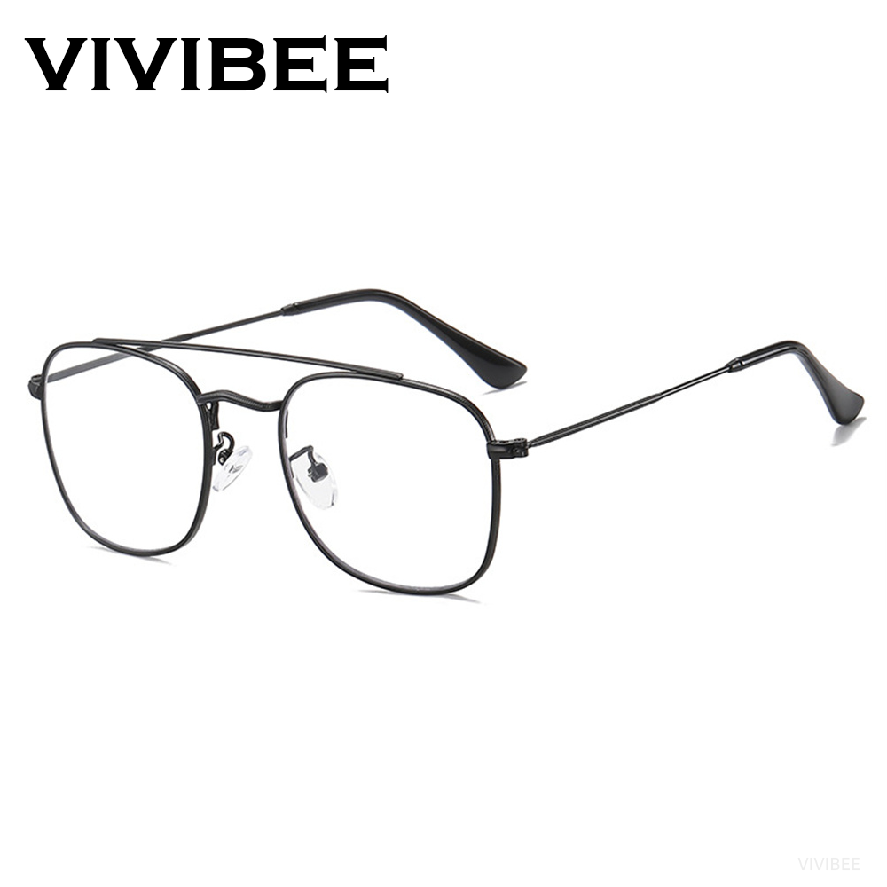 Gaming Glasses Blue Light - VIVIBEE レトロ航空ブルーライトブロックメガネ男性メタルコンピュータダブルブリッジフィルターゲーム高品質眼鏡