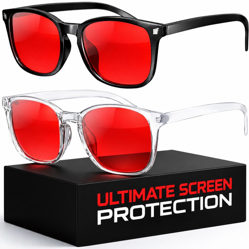 Gaming Glasses Blue Light - 高度なブルーライトカットゲーミングメガネ 赤レンズ 睡眠の質向上 スクリーン疲労防止 コンピューターメガネ 日常UV保護