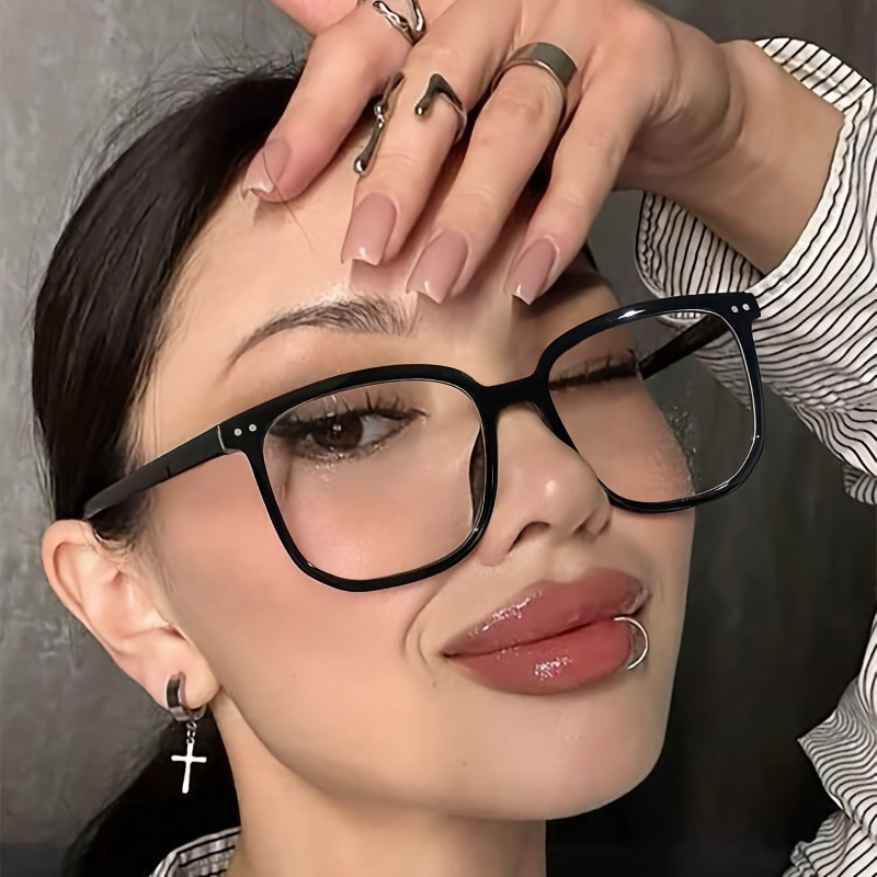 Gaming Glasses Blue Light - 大きな正方形フレームのブルーライトカットメガネ 女性用 パソコンゲーム用 目の保護 クラシックなプレーン透明メガネ 眼鏡