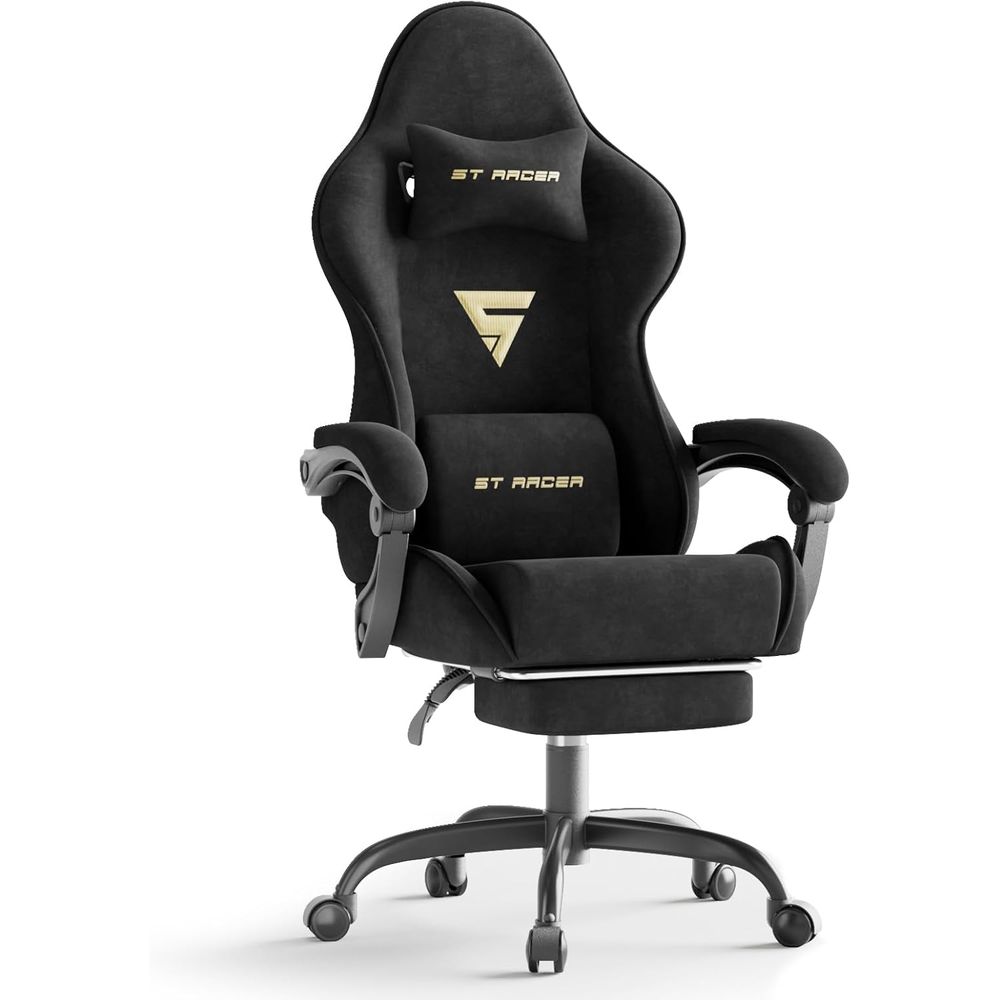 Pc Gaming Chair - ベルベット生地のエルゴノミクスゲーミングチェア、フットレストとマッサージ機能付き、ハイバックリクライニングコンピューターゲーマーチェア（大人用）、レーシングスタイルPCチェア