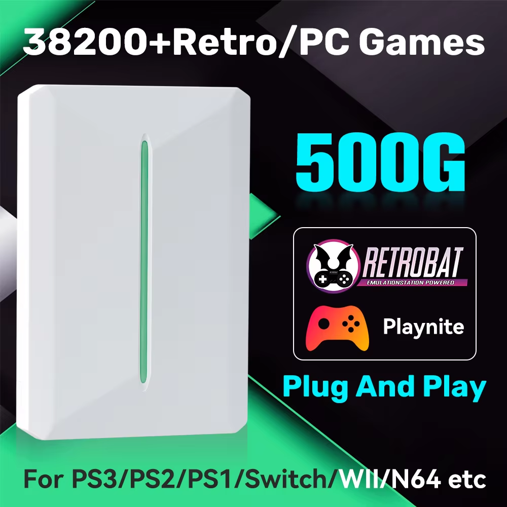 Pc Gaming Game - JMachen PR500G レトロゲームハードドライブ スイッチ/PS3/PS2/PS1/N64/WII/SNES用 ポータブルゲームHDD 38000ゲーム搭載