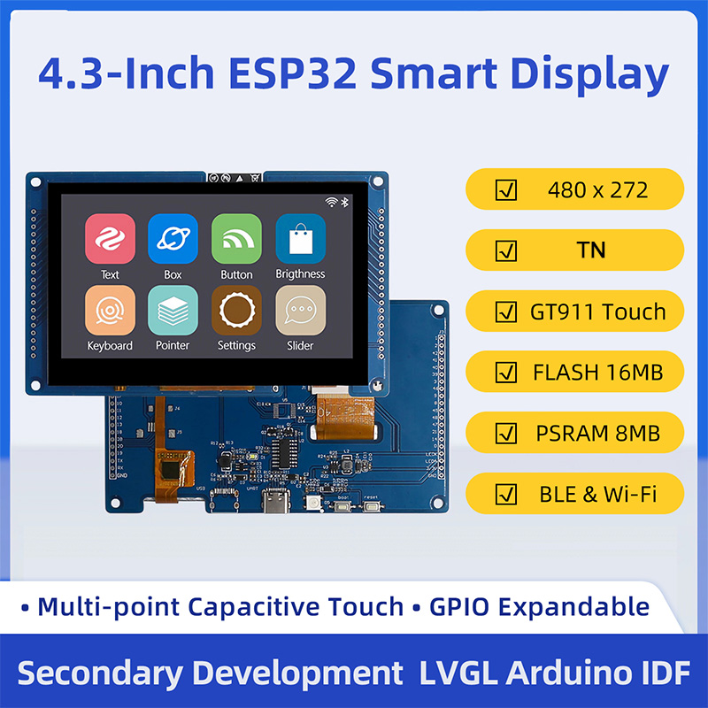 Dual Monitor Arm - ESP32 S3 4.3インチ 480*272静電容量式タッチスクリーン 8MB PSRAM