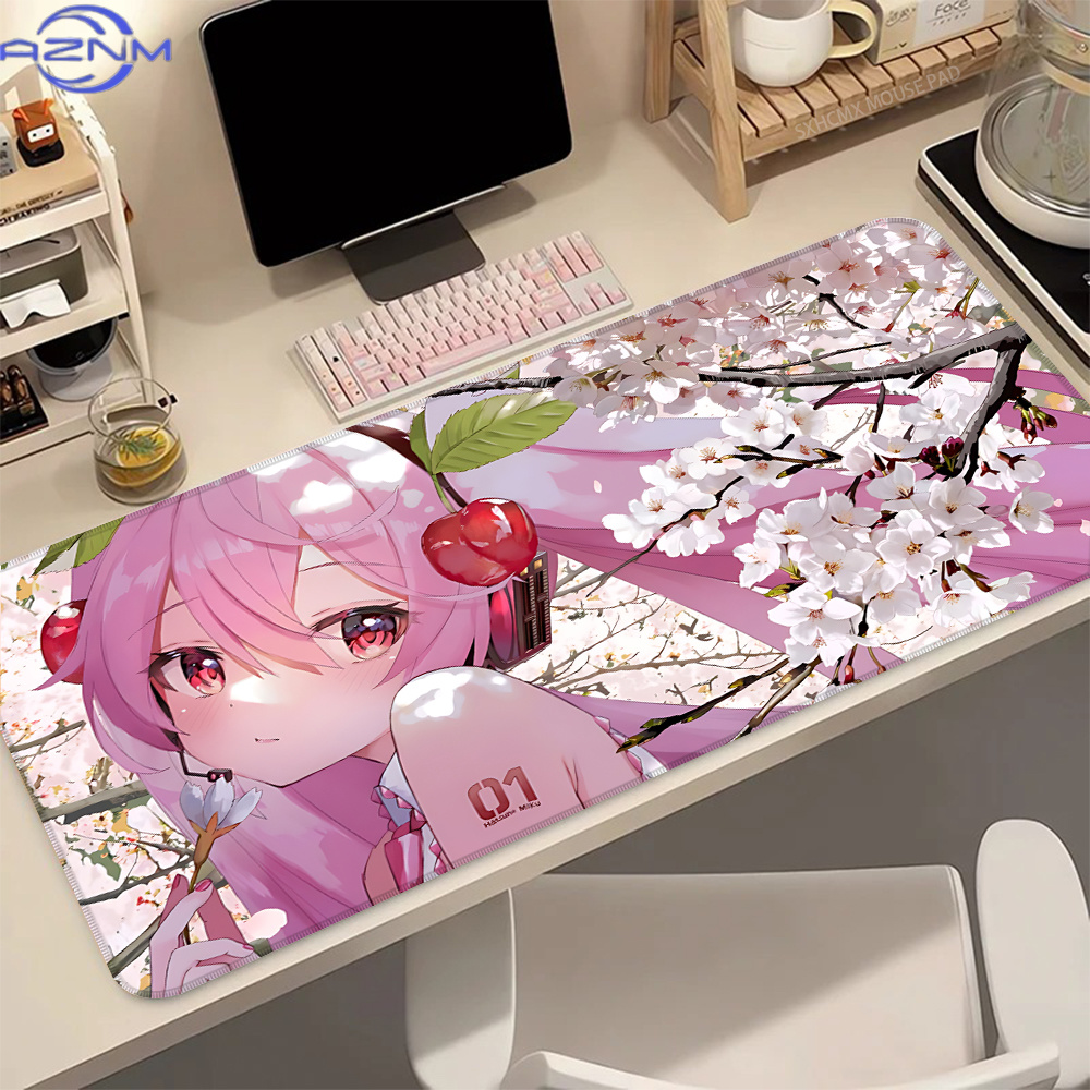 Pc Gaming Hatsune Miku - 初音ミク ピンクサクラ カワイイ大型拡張ゲーミングマウスパッド デスクマット キーボードラグ PC