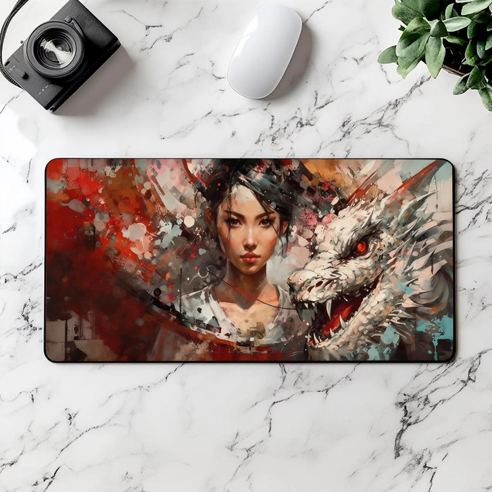 抽象油絵風東洋の女性と白龍のアートプレイマット ネオプレン製 - Pc Gaming Dragon のレビューと価格