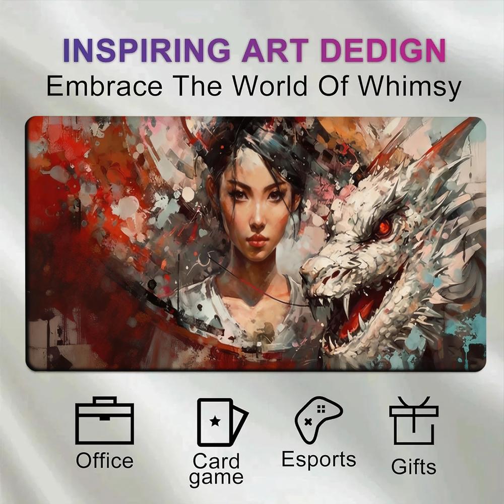 抽象油絵風東洋の女性と白龍のアートプレイマット ネオプレン製 - Pc Gaming Dragon のレビューと価格