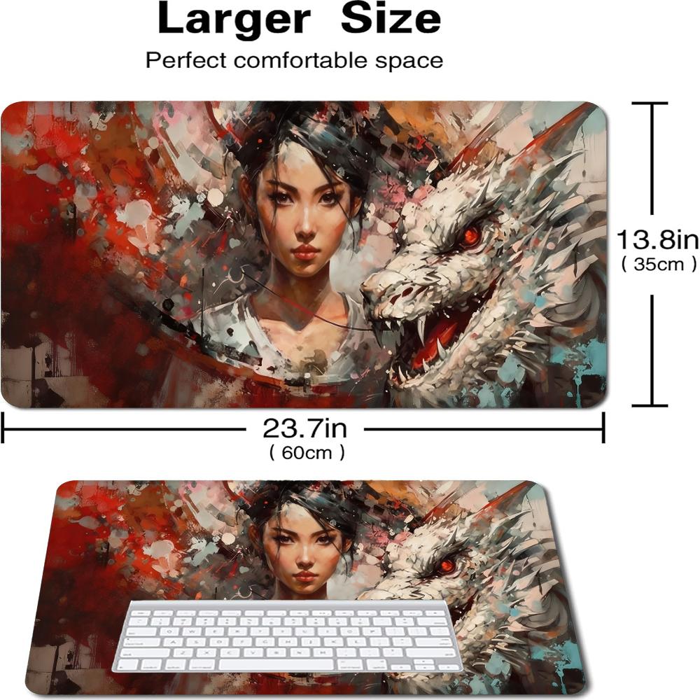 抽象油絵風東洋の女性と白龍のアートプレイマット ネオプレン製 - Pc Gaming Dragon のレビューと価格