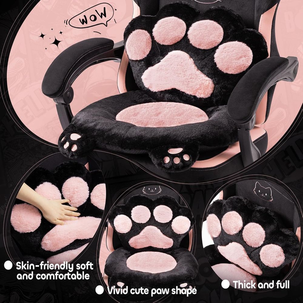 ピンクのゲーミングチェア、猫耳と肉球のクッションが付いたかわ - Pc Gaming Chair のレビューと価格