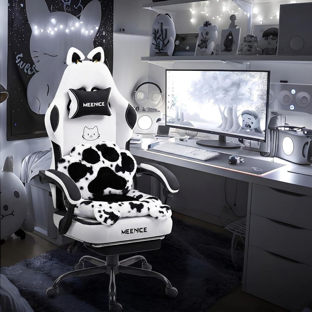 ゲーミングチェア、猫耳と足型のランバーサポートとクッション付 - Pc Gaming Chair のレビューと価格