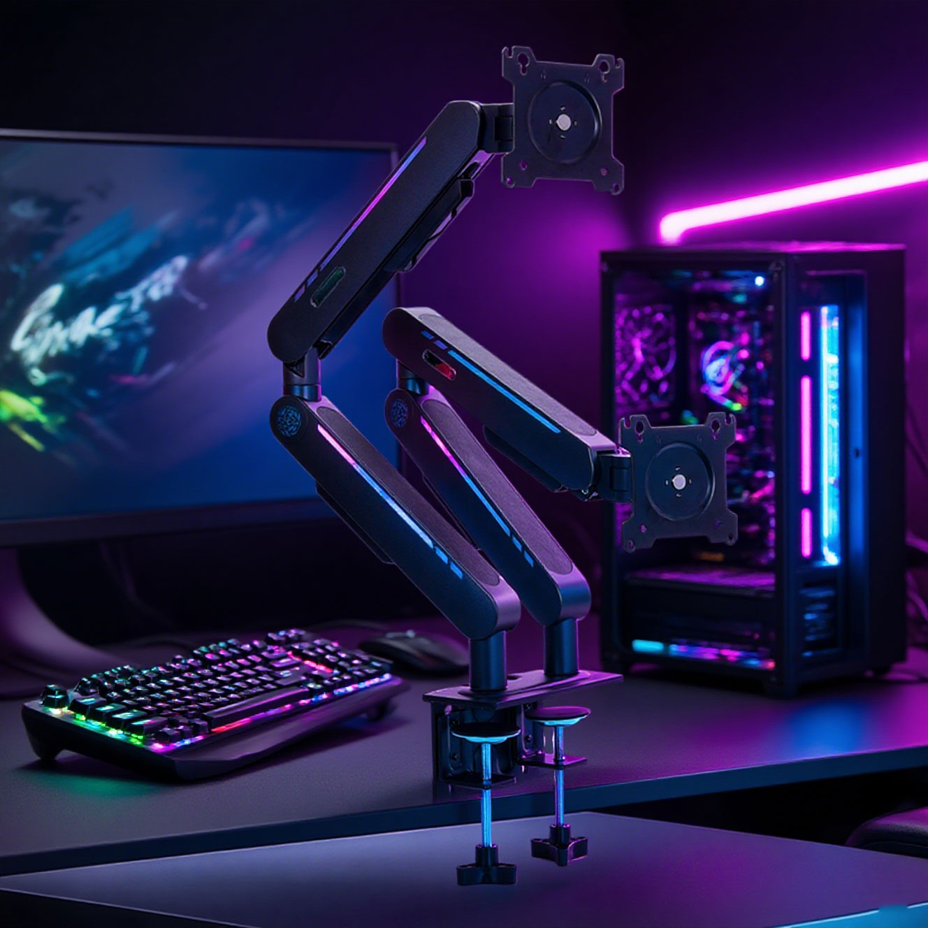 新入荷 ガススプリング式デスクマウントスタンド ほとんどの1 - Dual Monitor Arm のレビューと価格