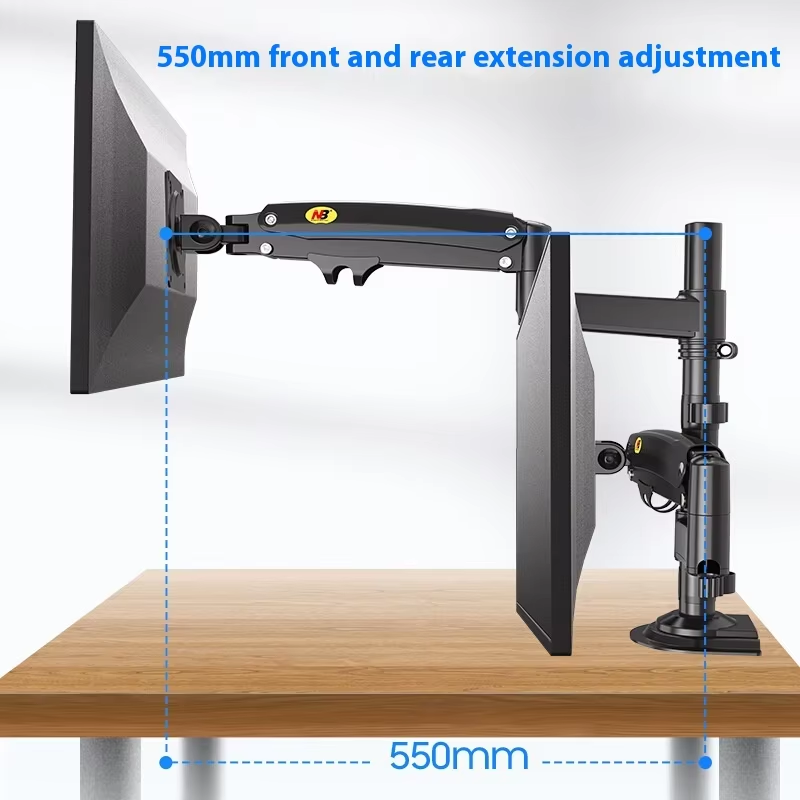 アルミニウム合金製 ブラック デュアルカラム コンピューター - Dual Monitor Arm のレビューと価格