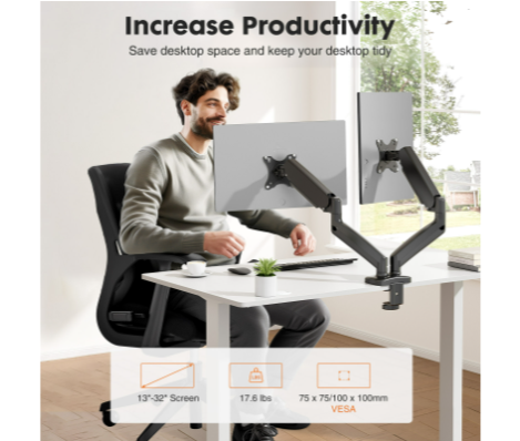 デュアルモニタースタンドアーム、ガススプリング式2モニターデ - Dual Monitor Arm のレビューと価格